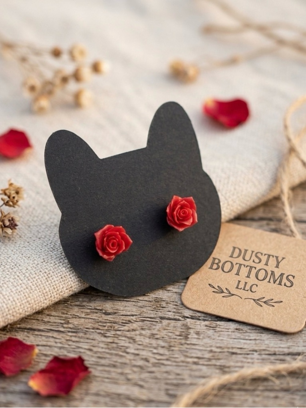 Tiny Dusty Bottoms Red Rose Stud Earrings for Women